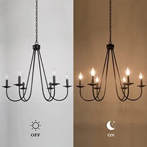 LALUZ Black Chandelier, 6-Light Farmhouse Chandelier for Dining Rooms, Bedroom, Living Room, 28’’ W x 24.5’’ H