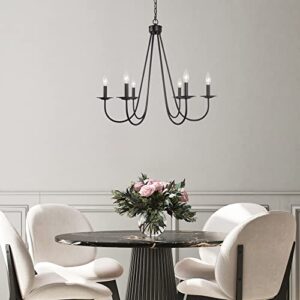 LALUZ Black Chandelier, 6-Light Farmhouse Chandelier for Dining Rooms, Bedroom, Living Room, 28’’ W x 24.5’’ H