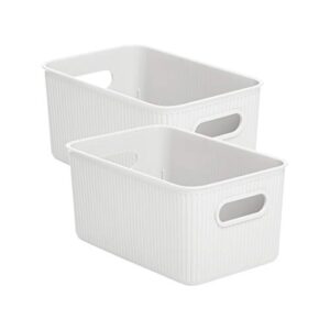 Superio Ribbed Collection - Decorative Plastic Open Home Storage Bins Organizer Baskets, Medium White (2 Pack) Container Boxes for Organizing Closet Shelves Drawer Shelf 5 Liter