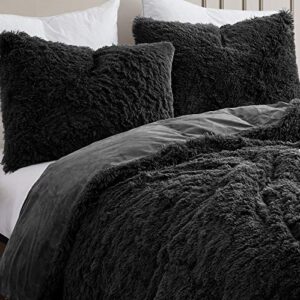 Sweet Home Collection Plush Shaggy Comforter Set Ultra Soft Luxurious Faux Fur Decorative Fluffy Crystal Velvet Bedding with 2 Shams, King, Black