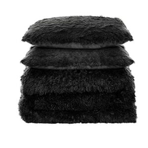 Sweet Home Collection Plush Shaggy Comforter Set Ultra Soft Luxurious Faux Fur Decorative Fluffy Crystal Velvet Bedding with 2 Shams, King, Black