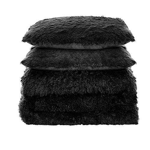 Sweet Home Collection Plush Shaggy Comforter Set Ultra Soft Luxurious Faux Fur Decorative Fluffy Crystal Velvet Bedding with 2 Shams, King, Black