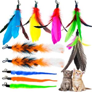 tienailing cat feather toys replacement cat toy wand refills, 10 pcs cat teaser toy replacement feather refills, cat wand attachments feather worm refills for indoor cat
