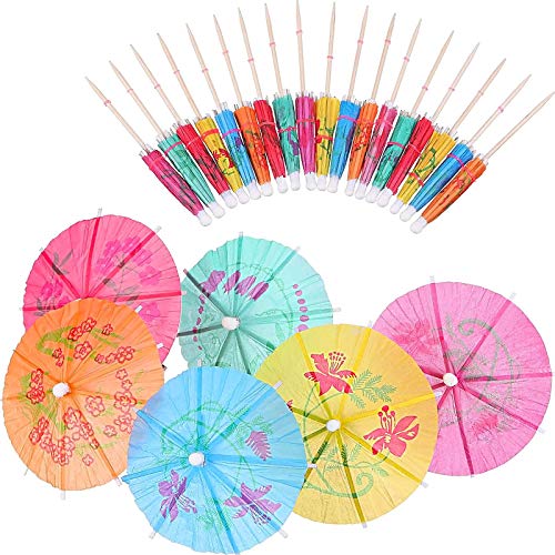 Drink Umbrellas Cocktail Picks Hawaiian Multi Color Drink Umbrellas Tropical Parasol Umbrella Cupcake Topper for Party Supplies (24 Pieces)