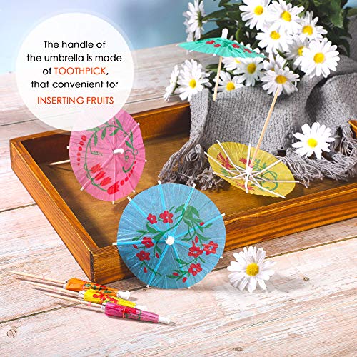 Drink Umbrellas Cocktail Picks Hawaiian Multi Color Drink Umbrellas Tropical Parasol Umbrella Cupcake Topper for Party Supplies (24 Pieces)