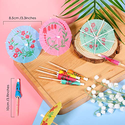 Drink Umbrellas Cocktail Picks Hawaiian Multi Color Drink Umbrellas Tropical Parasol Umbrella Cupcake Topper for Party Supplies (24 Pieces)