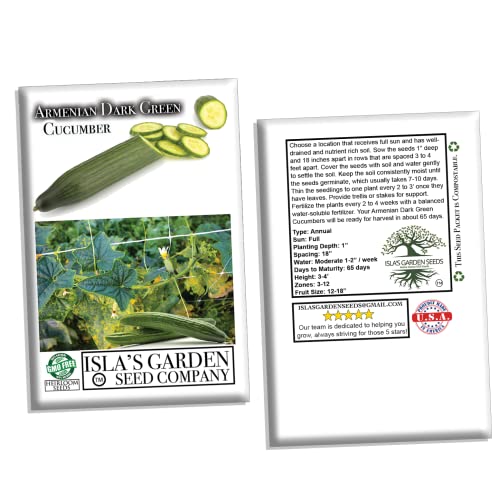 "Armenian Dark Green" Cucumber Seeds for Planting, 100+ Heirloom Seeds Per Packet, (Isla's Garden Seeds), Non GMO Seeds, Botanical Name: Cucumis sativus, Great Home Garden Gift