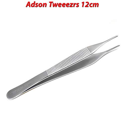 MEDSPO Professional Tweezers | Orthodontic Surgical Medical | Dental Bracket Placing | Cotton Dressing Tissue Forceps | Direct Bonding Serrated Suture Plier CE (Adson Tweezers -12cm)