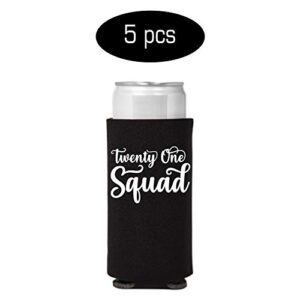 Veracco Twenty One AF Twenty One Squad Slim Can Coolie Holder 21st Birthday Gift Party Favors Decorations (Black/White, 6)