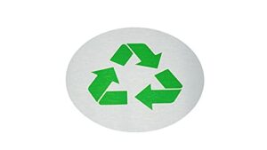 metal recycle signs | 5.5" round, recycle bin marker | metal sign for recycling basket | brushed silver aluminum with green recycle symbol - made in the usa