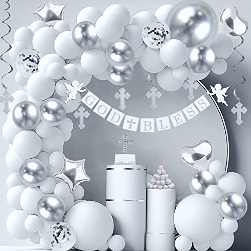 Elkanah Baptism Decorations for Boys Girls First Communion Decorations Bautizo Primera Comunion Decoracion Christening Decor Party Supplies Cake Topper Banner Balloons