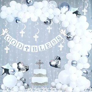 Elkanah Baptism Decorations for Boys Girls First Communion Decorations Bautizo Primera Comunion Decoracion Christening Decor Party Supplies Cake Topper Banner Balloons