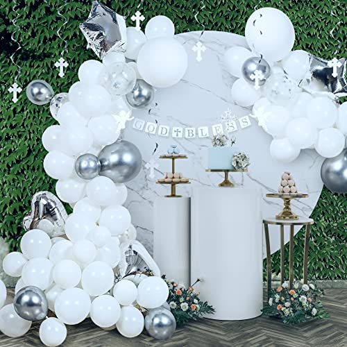 Elkanah Baptism Decorations for Boys Girls First Communion Decorations Bautizo Primera Comunion Decoracion Christening Decor Party Supplies Cake Topper Banner Balloons