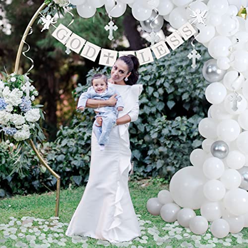 Elkanah Baptism Decorations for Boys Girls First Communion Decorations Bautizo Primera Comunion Decoracion Christening Decor Party Supplies Cake Topper Banner Balloons