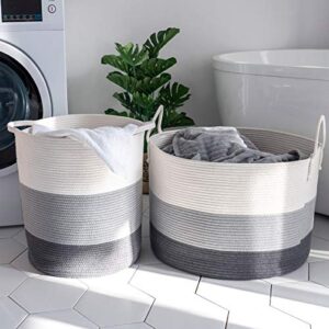 INDRESSME Large Three color Cotton Rope Laundry Baby Nursery Basket (Set of 2)