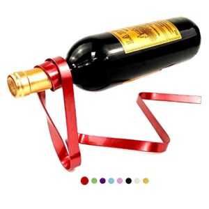 stylish anti gravity suspension iron ribbon wine rack magic floating wine bottle holder for gift kitchen home decoration (multiple colour) (gold)