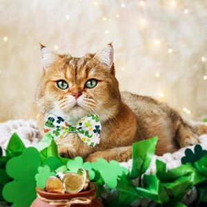 Pohshido St. Patrick's Cat Collar with Bow Tie and Bell, Kitty Kitten Breakaway Lucky Irish Shamrock Collar for Girls and Boys Male Female Cats