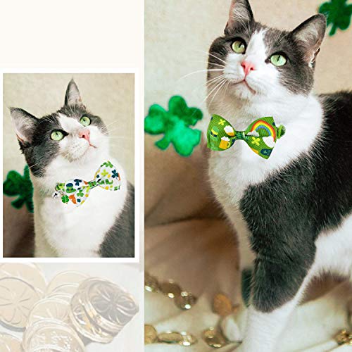 Pohshido St. Patrick's Cat Collar with Bow Tie and Bell, Kitty Kitten Breakaway Lucky Irish Shamrock Collar for Girls and Boys Male Female Cats