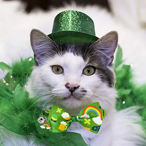 Pohshido St. Patrick's Cat Collar with Bow Tie and Bell, Kitty Kitten Breakaway Lucky Irish Shamrock Collar for Girls and Boys Male Female Cats
