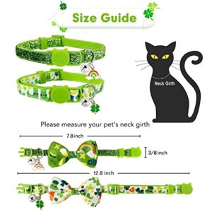 Pohshido St. Patrick's Cat Collar with Bow Tie and Bell, Kitty Kitten Breakaway Lucky Irish Shamrock Collar for Girls and Boys Male Female Cats