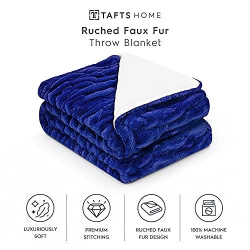 Tafts Throw Blankets - Ruched Faux Fur Blanket - Soft, Ultra Comfy and Fuzzy - Plush Blankets and Throws for Couch, Bed & Living Room - Fall, Winter or Spring - Blankets Throw Size - Navy Blue