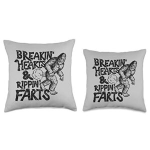 Giant Step Design Co. Breaking Hearts Ripping Farts Funny Bigfoot Sasquatch Gas Throw Pillow, 18x18, Multicolor