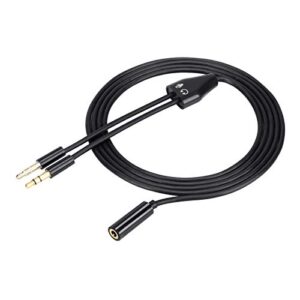 headphone splitter for computer 3.5 female to 2 dual 3.5mm male headphone mic audio y splitter cable smartphone to pc adapter(black) fleaver