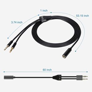 Headphone Splitter for Computer 3.5 Female to 2 Dual 3.5mm Male Headphone Mic Audio Y Splitter Cable Smartphone to PC Adapter(Black) FLEAVER