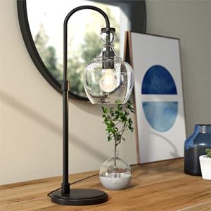 Henn&Hart 27" Tall Arc Table Lamp with Glass Shade in Blackened Bronze/Seeded, Lamp, Desk Lamp for Home or Office