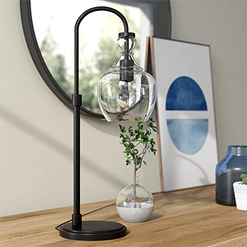 Henn&Hart 27" Tall Arc Table Lamp with Glass Shade in Blackened Bronze/Seeded, Lamp, Desk Lamp for Home or Office