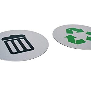 5.5" Round, Metal Trash & Recycling Signs | Set of 2 Garbage & Recycling Bin Markers | Brushed Silver Aluminum Signs with 1 Black Trash Sign & 1 Green Recycle Sign | Signs for Sustainability