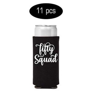 Veracco Fifty AF Fifty Squad 50 Years Slim Can Coolie Holder 50th Birthday Gift Fifty Squad and Fabulous Party Favors Decorations (Black/White, 12)