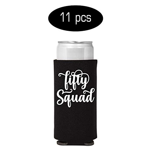 Veracco Fifty AF Fifty Squad 50 Years Slim Can Coolie Holder 50th Birthday Gift Fifty Squad and Fabulous Party Favors Decorations (Black/White, 12)