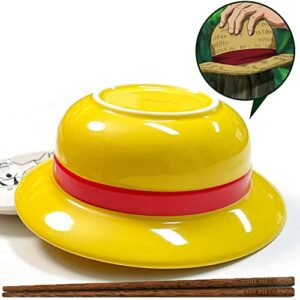 lvmmo one piece anime ramen bowl set with wooden chopsticks for noodles, luffy straw hat ramen bowl for udon soba salad and anime fan item gift, ceramic