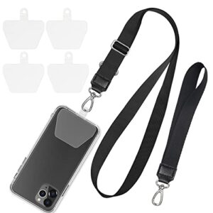 shanshui phone lanyard, adjustable around neck lanyard & wrist strap tether keychain holder with 4 sticky pads compatible for iphone, samsung galaxy and all smartphones in full cover case black