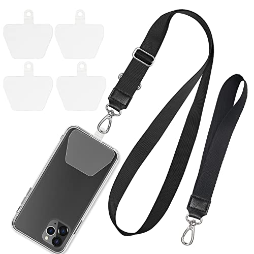 SHANSHUI Phone Lanyard, Adjustable Around Neck Lanyard & Wrist Strap Tether Keychain Holder With 4 Sticky Pads Compatible for iPhone, Samsung Galaxy and All Smartphones in Full Cover Case Black