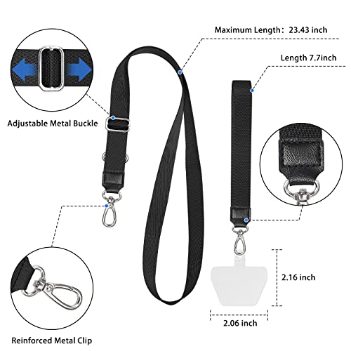 SHANSHUI Phone Lanyard, Adjustable Around Neck Lanyard & Wrist Strap Tether Keychain Holder With 4 Sticky Pads Compatible for iPhone, Samsung Galaxy and All Smartphones in Full Cover Case Black