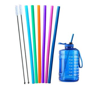 extra long 14.5 inch reusable silicone straws for wine bottle,1 gallon/128 64 75 oz water bottle,mugs,1/half gallon hydro water jug, flexible tall giant big gallon jug drinking straw with brush-8 pack