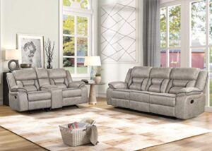 roundhill furniture elkton manual motion reclining sofa and loveseat with storage console, taupe