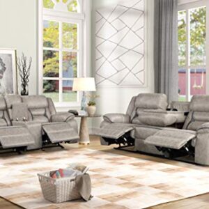 Roundhill Furniture Elkton Manual Motion Reclining Sofa and Loveseat with Storage Console, Taupe
