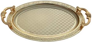 baykul turkish ottoman coffee tea beverage gold serving oval tray, luxury metal chrom moroccan decorative breakfast dinner table, ottoman trays extra large (gold)