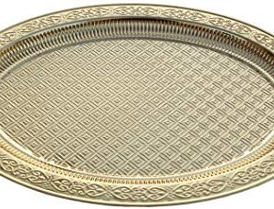 BAYKUL Turkish Ottoman Coffee Tea Beverage Gold Serving Oval Tray, Luxury Metal Chrom Moroccan Decorative Breakfast Dinner Table, Ottoman Trays Extra Large (Gold)