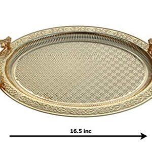 BAYKUL Turkish Ottoman Coffee Tea Beverage Gold Serving Oval Tray, Luxury Metal Chrom Moroccan Decorative Breakfast Dinner Table, Ottoman Trays Extra Large (Gold)