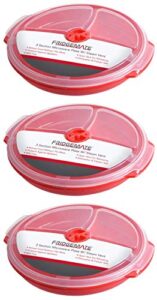 home products essentials 2 pack- microwave food storage travel tray containers - portion control - 3 section compartment divided plates with vented lid for easy reheat - (2, red)