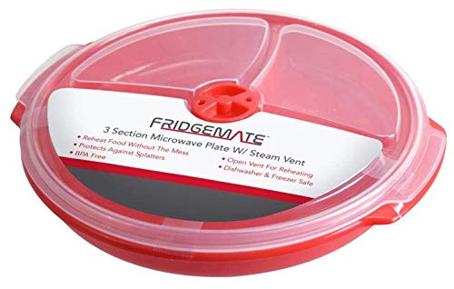 Home Products Essentials 2 Pack- Microwave Food Storage Travel Tray Containers - Portion Control - 3 Section Compartment Divided Plates with Vented Lid For Easy Reheat - (2, Red)