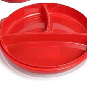 Home Products Essentials 2 Pack- Microwave Food Storage Travel Tray Containers - Portion Control - 3 Section Compartment Divided Plates with Vented Lid For Easy Reheat - (2, Red)