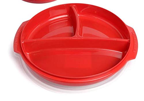 Home Products Essentials 2 Pack- Microwave Food Storage Travel Tray Containers - Portion Control - 3 Section Compartment Divided Plates with Vented Lid For Easy Reheat - (2, Red)