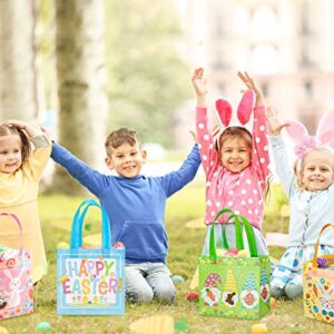 Whaline Easter Non-Woven Gift Bags with Handles Reusable Waterproof Tote Bags Bunny Easter Egg Cute Gnome for Easter Holiday Gifts Wrapping Egg Hunt Game Spring Party Gifts Wrapping, 8 Pack