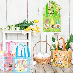 Whaline Easter Non-Woven Gift Bags with Handles Reusable Waterproof Tote Bags Bunny Easter Egg Cute Gnome for Easter Holiday Gifts Wrapping Egg Hunt Game Spring Party Gifts Wrapping, 8 Pack