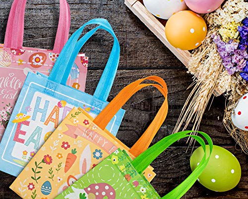 Whaline Easter Non-Woven Gift Bags with Handles Reusable Waterproof Tote Bags Bunny Easter Egg Cute Gnome for Easter Holiday Gifts Wrapping Egg Hunt Game Spring Party Gifts Wrapping, 8 Pack